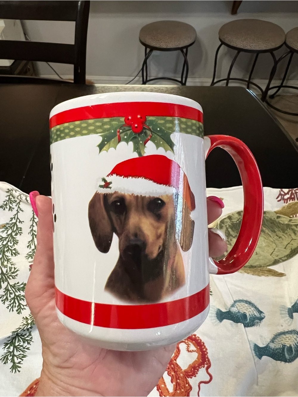 E&S pets dachshund Santa holiday mug weenie dog Doxie